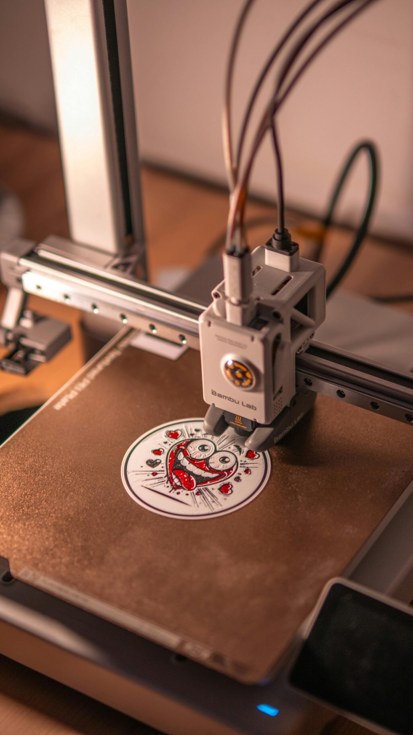3D printing heart design in workshop setting. Perfect for Valentine creativity concepts.