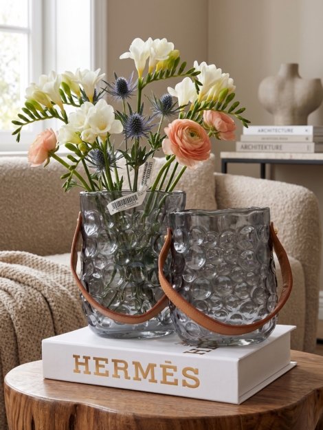vases cuir et verre